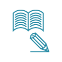 Icon of an open book with 2 pages and a pencil write some text.
